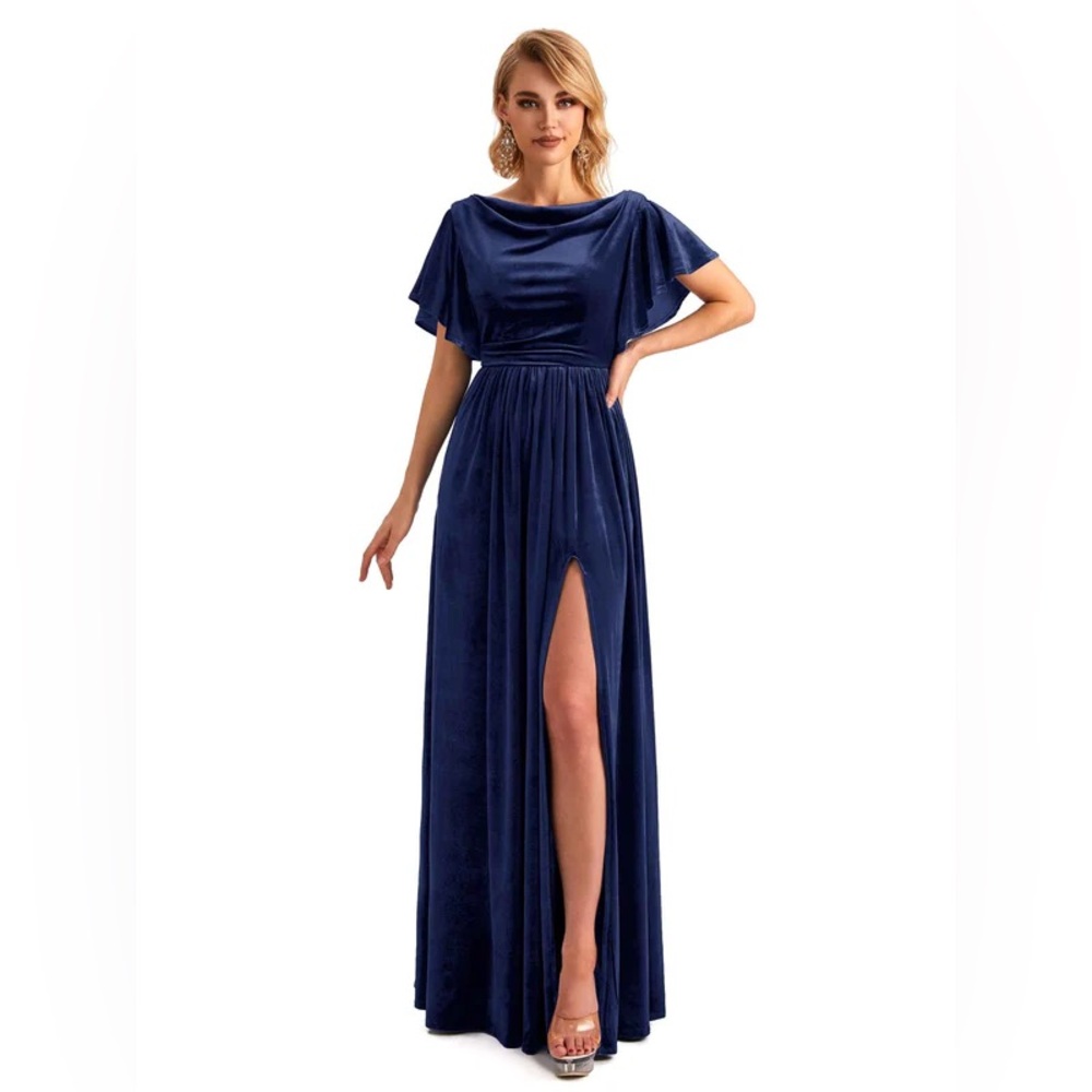 Elegant Velvet Dark Navy Blue Women's Dress